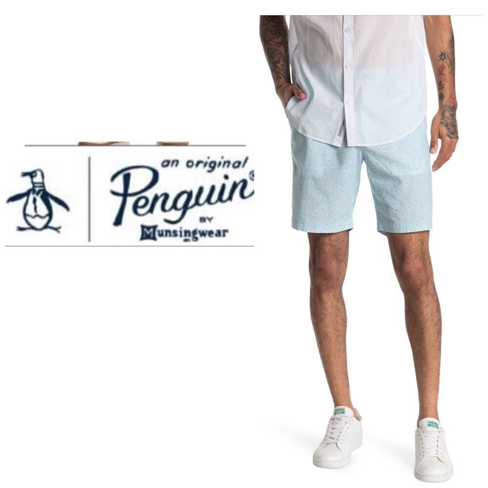 Original Penguin Mens Light Blue Bermuda Shorts Pockets Geo Print Sz 38 New - Picture 11 of 12